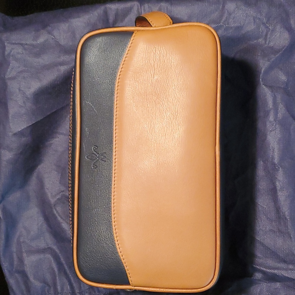 Royal Albartross Mens Shave Kit Dopp Kit Travel Bag Brown & Navy Leather NEW